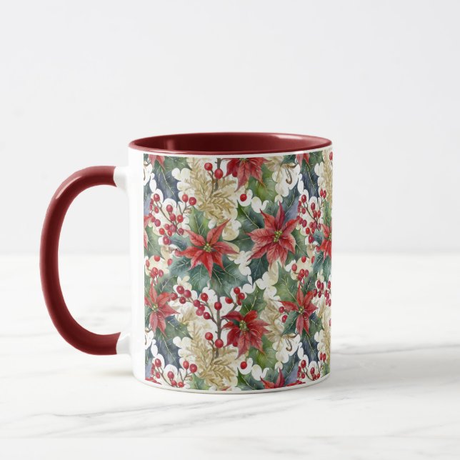 Caneca Poinsettia aquosa e padrão sagrado Natal (Esquerda)
