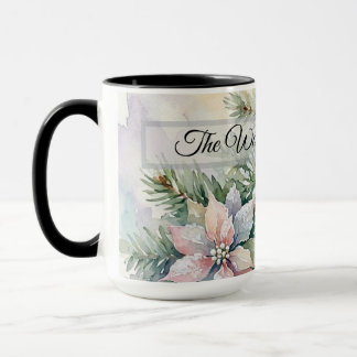 Caneca Poinsettia Rosa Pastel Pinheiro Aguarela Natal