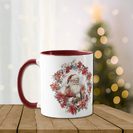 Caneca Poinsettia Wreath Papai Noel Natal