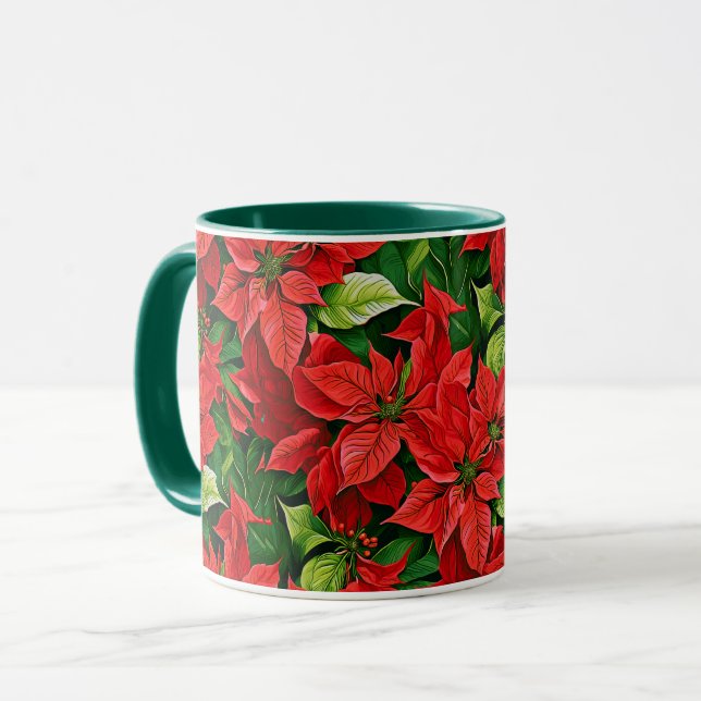 Caneca Poinsettias e Holly Leaves (Frente Esquerda)