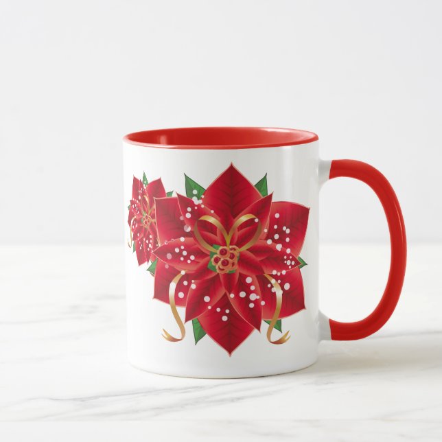 Caneca Poinsettias Vermelhas de Natal (Direita)