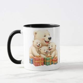 Caneca Polar Bear Family Holiday Mug Two-Tone Mug, 15 oz 