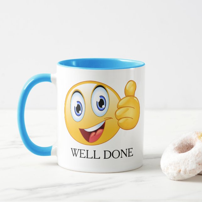 Caneca Polegar Para Cima Emoji Bem Feito Rosto Sorridente (Com Donut)