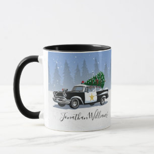 Caneca Polícia de Vintage Carro Árvore de Natal Neve Mo