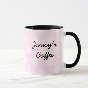 Caneca Polka Branca, Rosa Personalizada, Dotada De Café