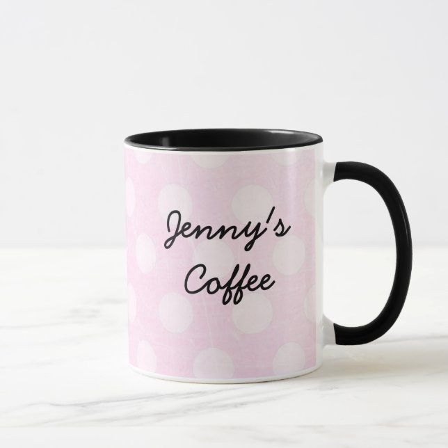 Caneca Polka Branca, Rosa Personalizada, Dotada De Café (Direita)
