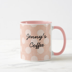 Caneca Polka Branca, Rosa Personalizada, Dotada De Café