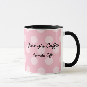 Caneca Polka Branca, Rosa Personalizada, Dotada De Café