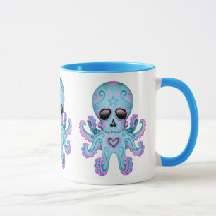 Caneca Polvo bonito do zombi do crânio do açúcar - azul