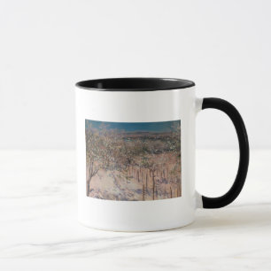 Caneca Pomar com florescência de árvores de Apple,