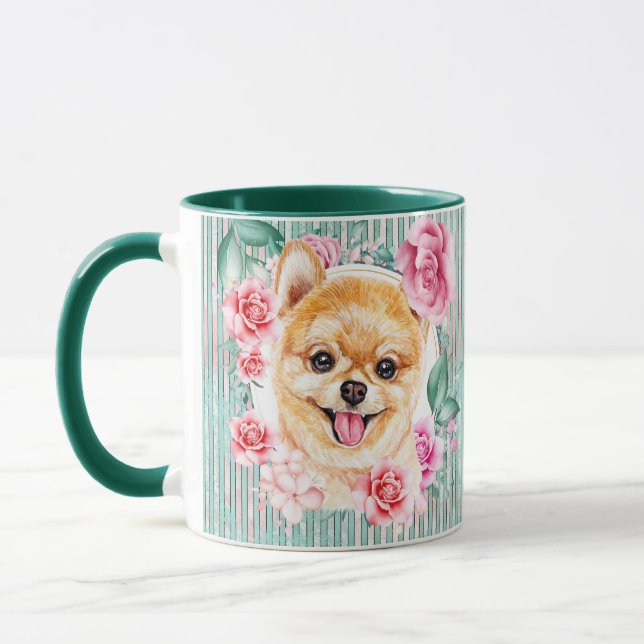 Caneca Pomerânia - ilustração com o rosto de cachorro ros (Esquerda)