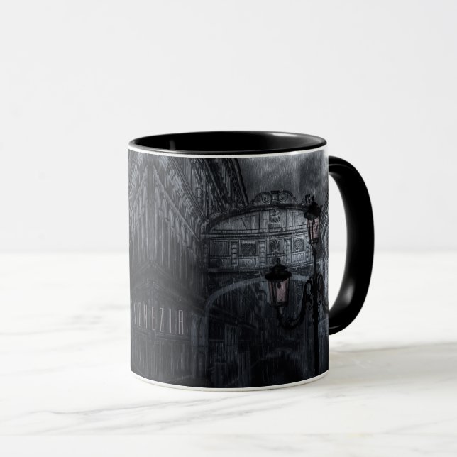 Caneca Ponte das Orelhas de Veneza Escura à Noite (Frente Esquerda)