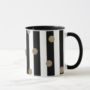 Caneca Ponto e faixa de preto, branco e Dourado