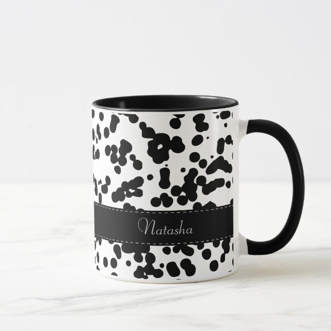 Caneca Pontos Dalmatian preto e branco (Direita)