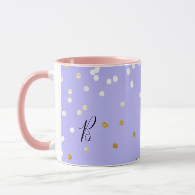 Caneca Pontos de Confetes Roxo e Dourado Glamour Moderno  (Esquerda)