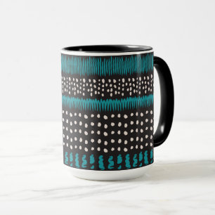 Caneca Pontos de Teal Branco Preto Mancha Padrão Zigzags