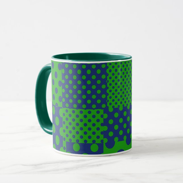 Caneca Pontos Polka Azul Verde Patchwork  (Frente Esquerda)