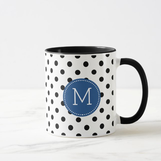 Caneca Pontos Pretos e Brancos com Acentos Azul-Navais (Direita)