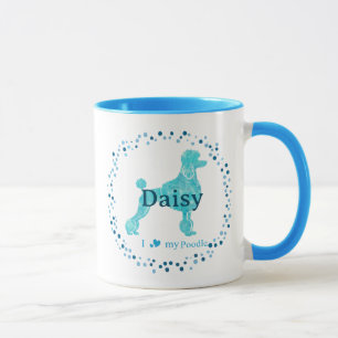 Caneca Poodle Azul Pastel Moderno Nome e Foto Personali