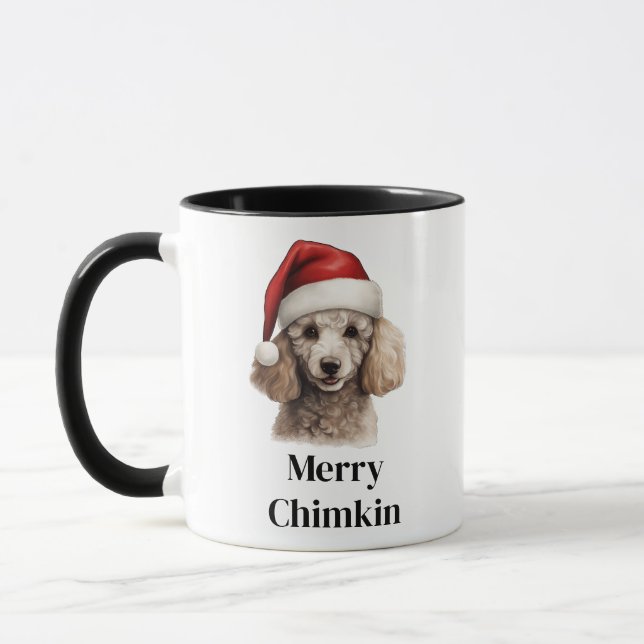 Caneca Poodle Chapéu de Papai Noel Cachorro de Natal (Esquerda)