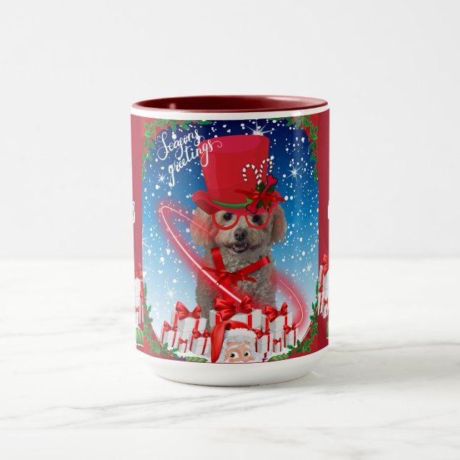Caneca Poodle Christmas Seasons Saudando Coffee Mug (Centro)