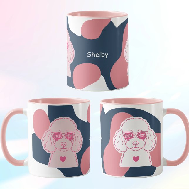 Caneca Poodle Mãe | Nome Personalizado Óculos de S (Criador carregado)