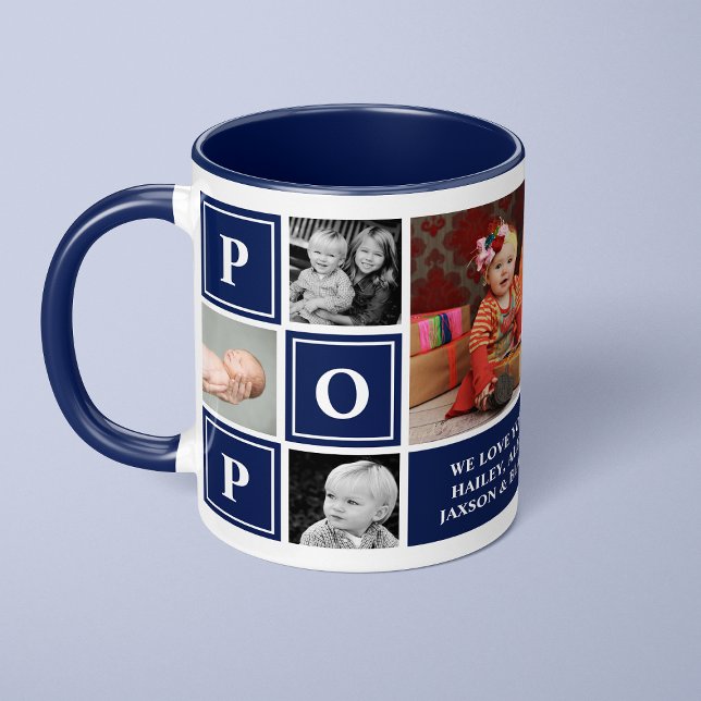 Caneca Pop Amo-Te A Colagem De Fotos Personalizada Azul (Criador carregado)