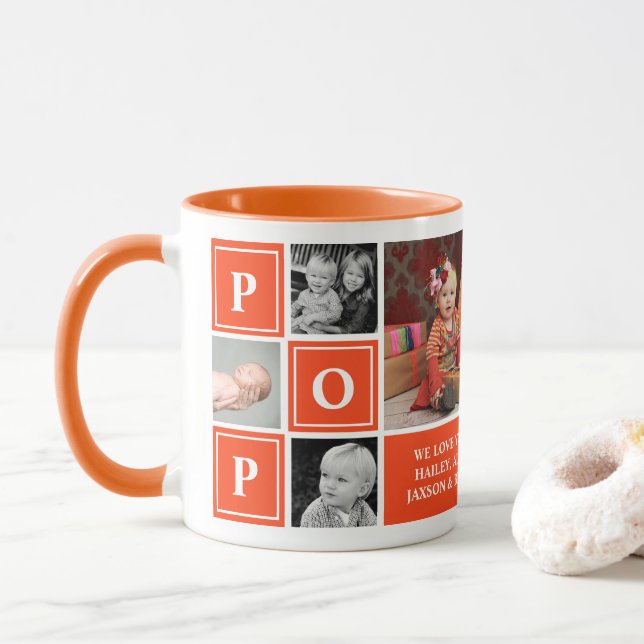 Caneca Pop Amo-Te A Colagem De Fotos Personalizada Laranj (Com Donut)