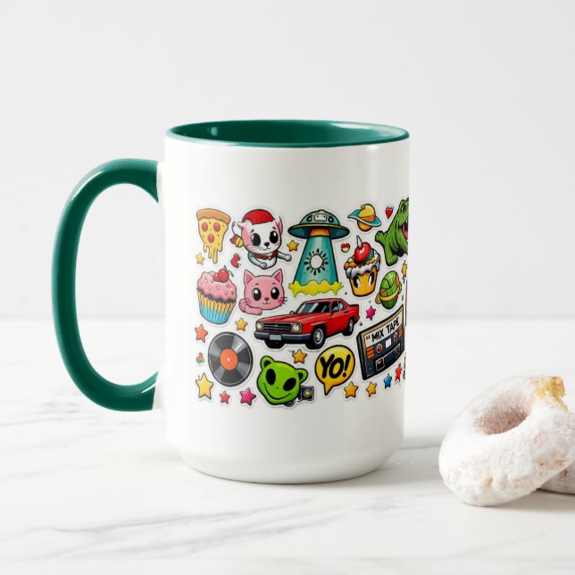 Caneca Pop Art Sticker Collage XXL 36x9 cm  (Com Donut)