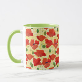 Caneca Pópias Vermelhas Brilhantes Padrão em Cornfield Ye