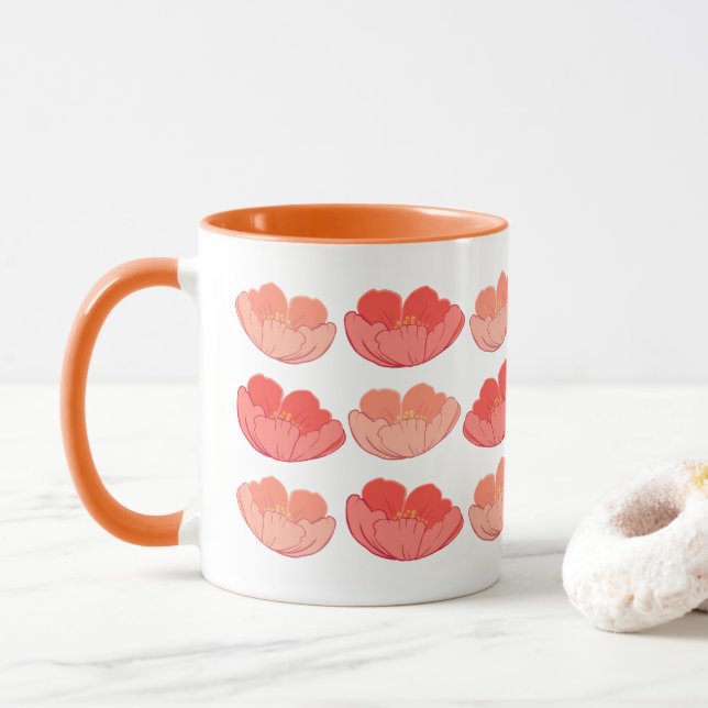 Caneca Poppies 11 oz. Mata de cerâmica branca laranja (Com Donut)