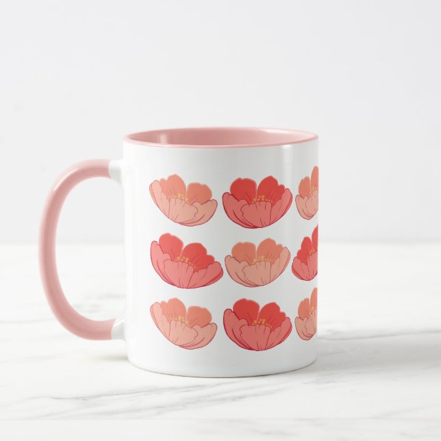 Caneca Poppies Coloridos 11 oz. Mangueira cerâmica, rosa  (Esquerda)