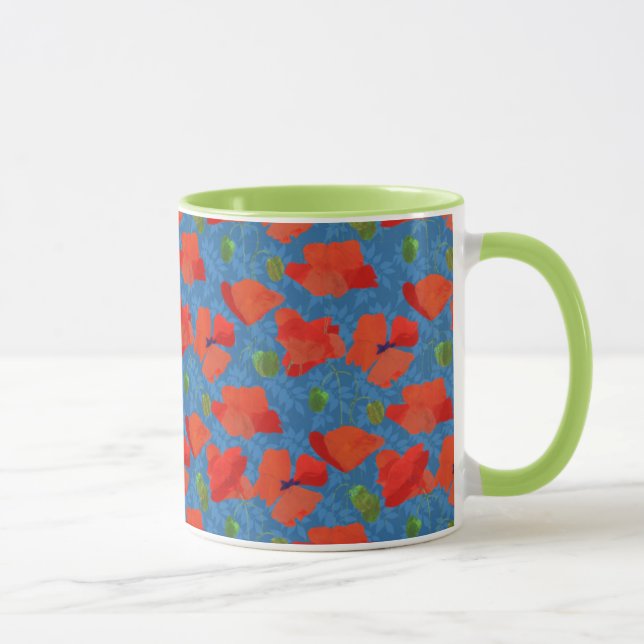 Caneca Poppies de Campo Escarlate no Padrão Azul (Direita)