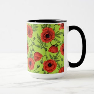 Caneca Poppies, vermelhos e verdes no verde limão