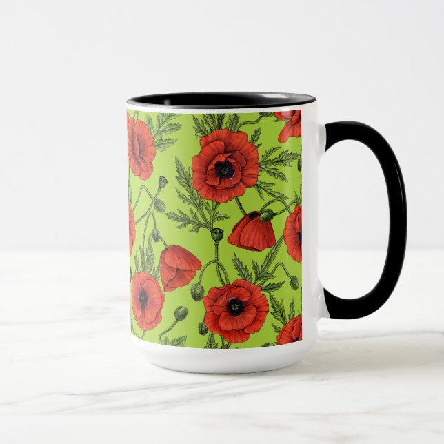 Caneca Poppies, vermelhos e verdes no verde limão (Direita)