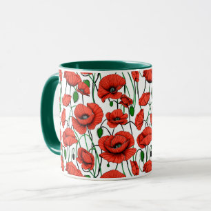 Caneca Poppies vermelhos num campo de branco