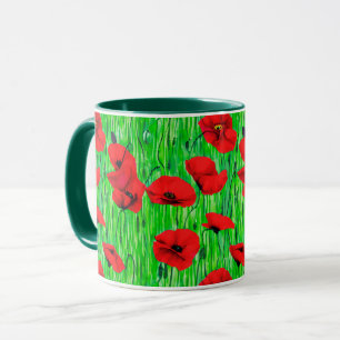 Caneca Poppies vermelhos num campo verde