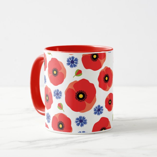 Caneca Poppys E Cornflower Patterno (Frente Esquerda)