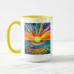 Caneca Pôr do sol colorido em aquarela sobre a água