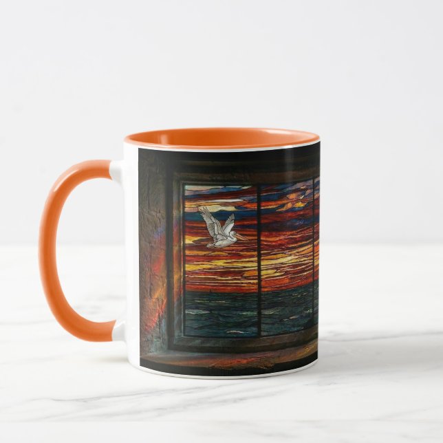 Caneca Pôr do sol em vitral com Pelicano e Veículo à vela (Esquerda)