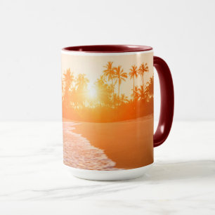 Caneca Por do sol na praia com palmas de coco Sri Lanka