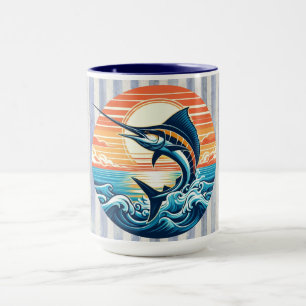 Caneca Pôr do sol personalizado de marlin costeiro/náutic