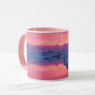 Caneca Pôr do sol sobre a lagoa glaciar de Jokulsarlon
