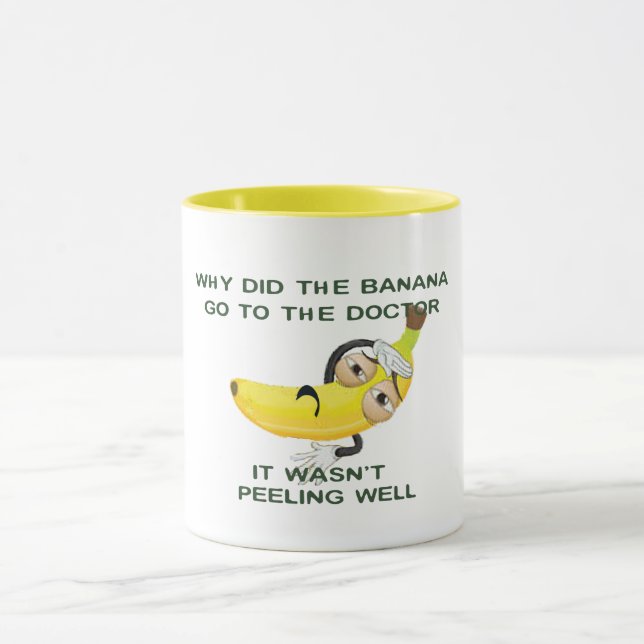 Caneca por que a banana vai ao médico trocadilho engraçad (Centro)