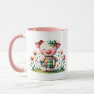 Caneca Porco de retalhos de trigo no jardim floral