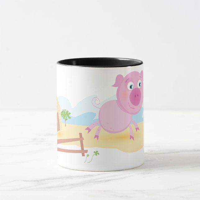 Caneca Porco Divertido na Fazenda com o Barn e a Cerca (Criador carregado)