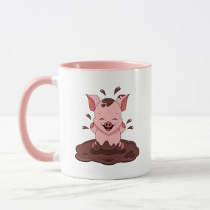 Caneca Porco Fofo Brincando Na Lama