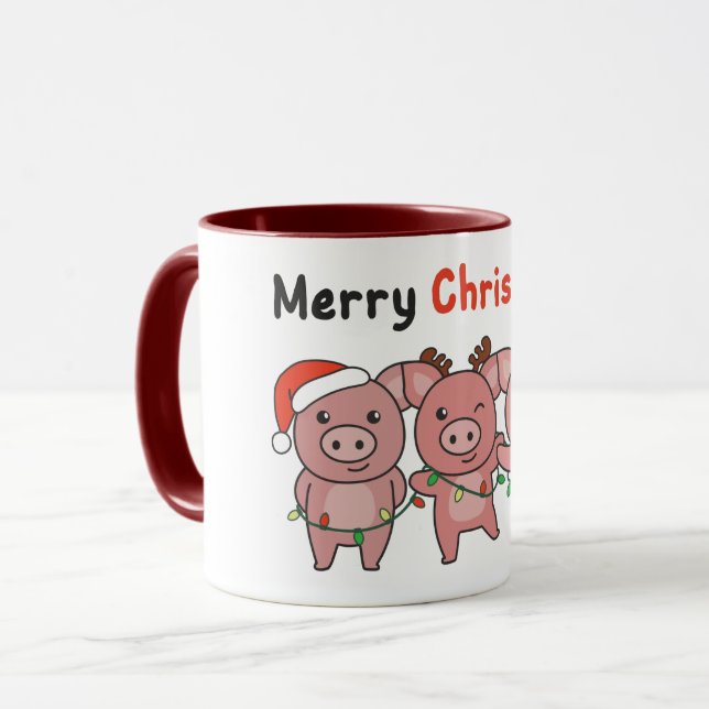 Caneca Porcos de Natal bonitos Felizes Natal (Frente Esquerda)