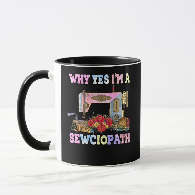 Caneca Porque sou um Sewciopath Sewing Quilts (Esquerda)