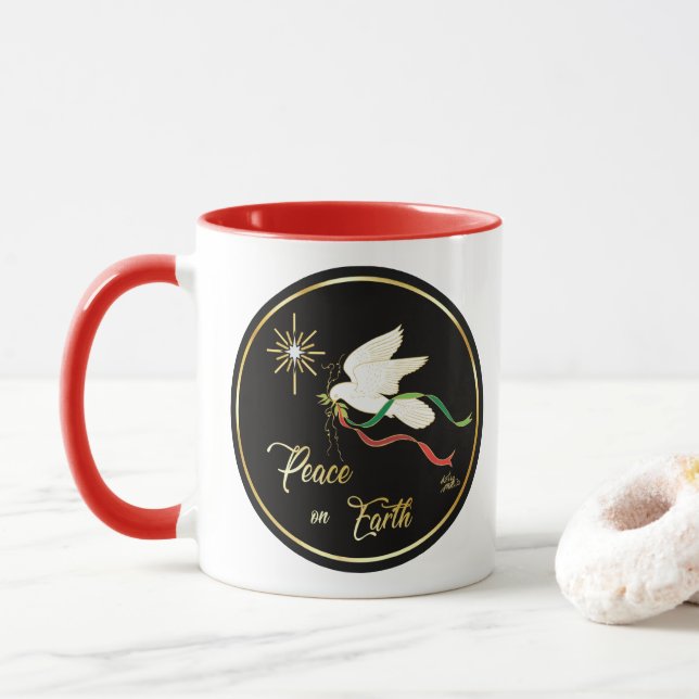 Caneca Porta Branca Espalhando Paz Na Terra (Com Donut)